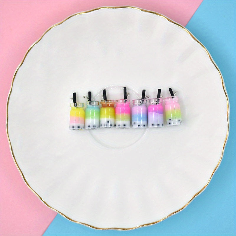 2pcs Mini Milk Tea Cup Resin DIY Pendant Keychain