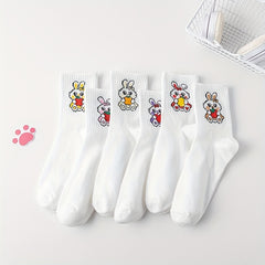 6 Pairs Bunny Print Comfy Socks Women's Stockings