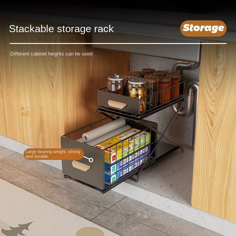 Adjustable Sink Pull Out Storage Rack Cabinet Drawer Basket