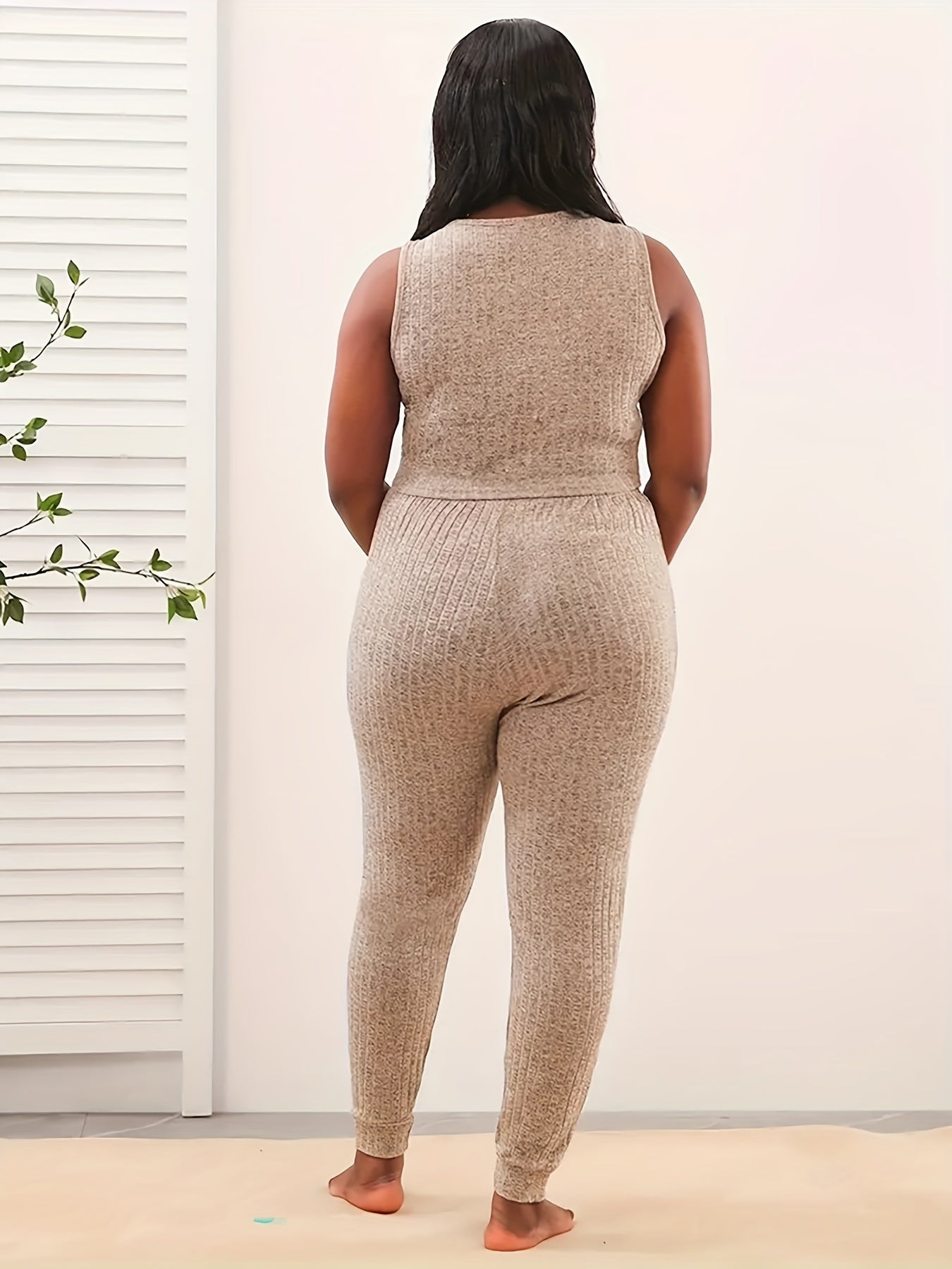 Ribbed Knit Lounge Set Tank Top & Pants Pajama Set