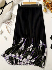 Women's Plus Floral Print Elastic Pleated Skirt