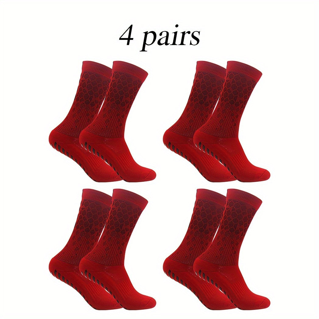 4 Pairs Non Slip Soccer Socks Breathable Sweat Absorbing Outdoor Crew Socks