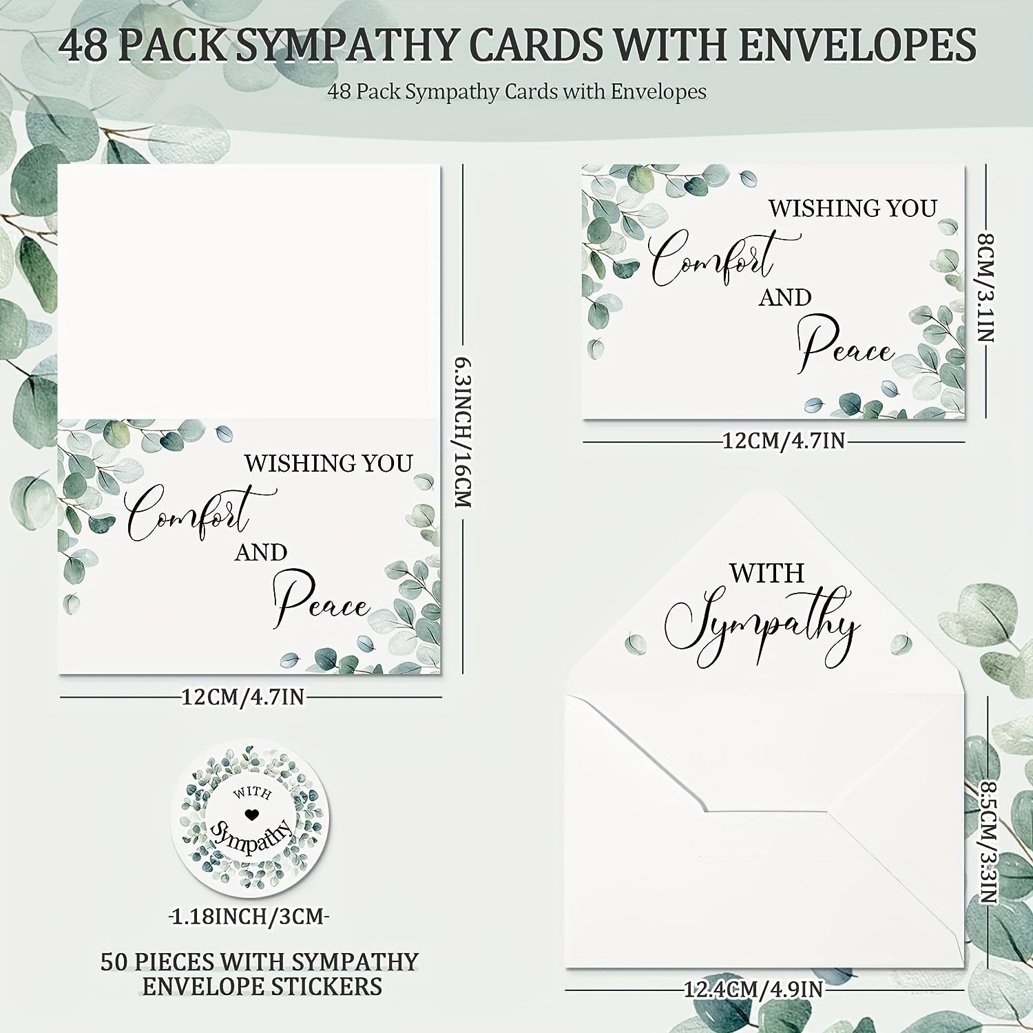 48 Pack Sympathy Cards With Envelopes Greenery Bereavement Watercolor Condolence