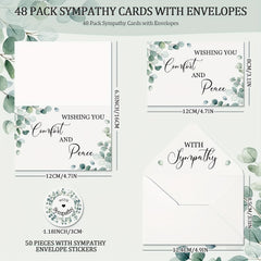 48 Pack Sympathy Cards With Envelopes Greenery Bereavement Watercolor Condolence