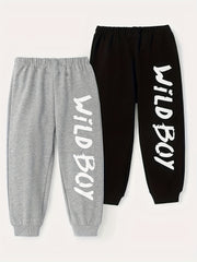 Boys Wild Boy Letter Print Sweatpants Set for Spring and Fall