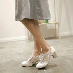 Women's Chunky Heel Brogues Mesh Lace Up Oxfords