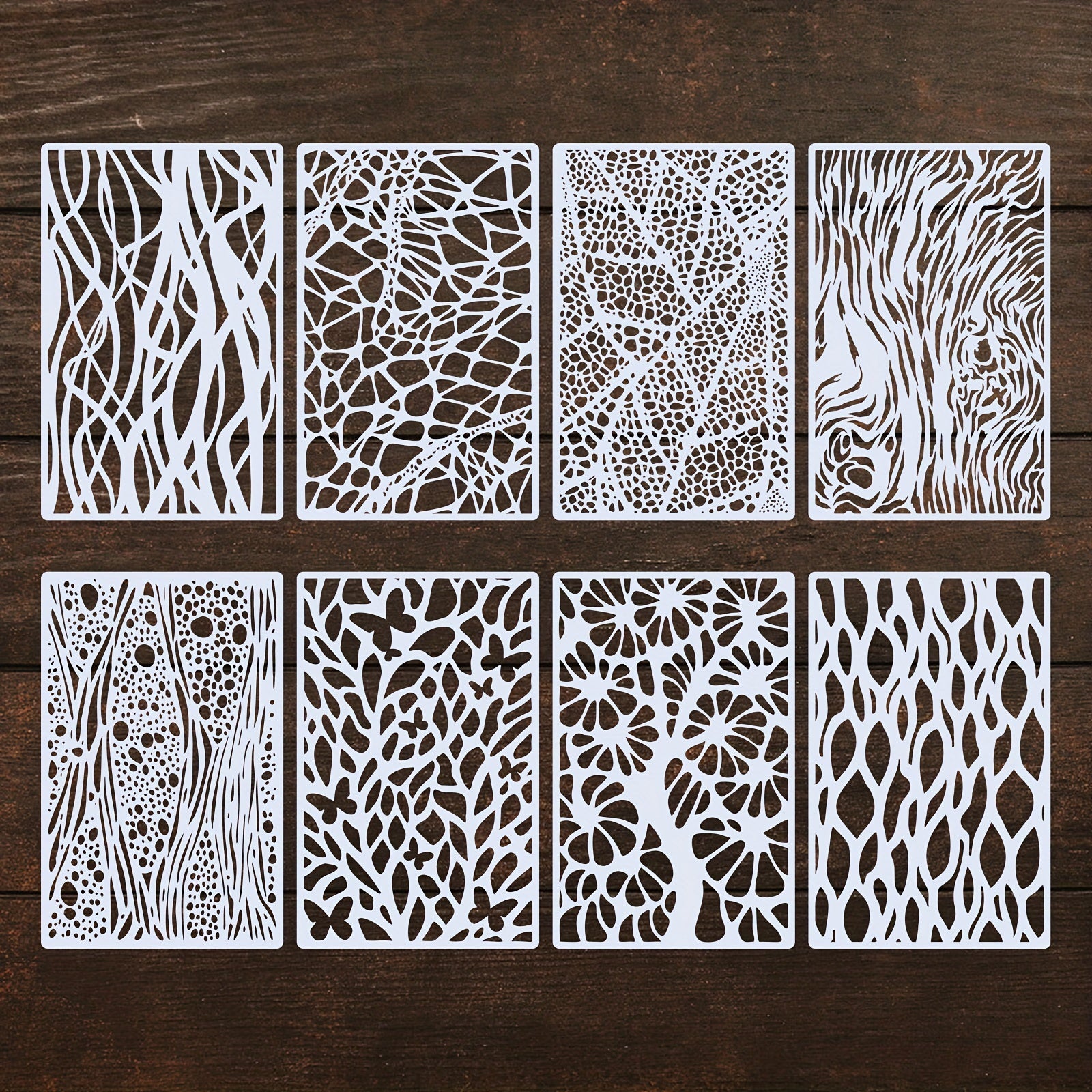 8pcs Art Texture Painting Stencils Reusable Plastic Stencils Laser Cut Template