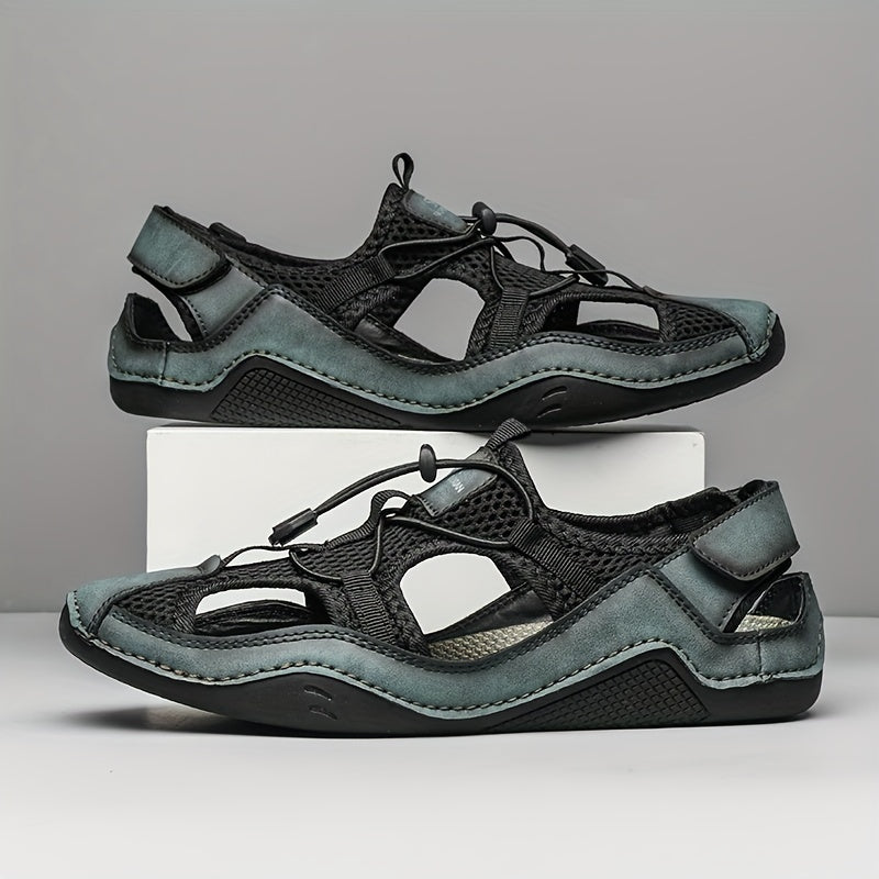 Men's Leather Mesh Lightweight Sneakers Outdoor Walking Shoes