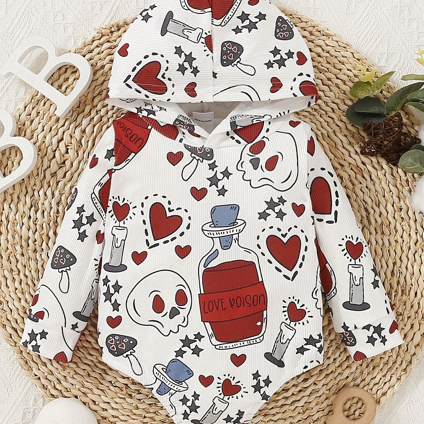Halloween Skull Print Baby Hooded Sweatshirt Onesie