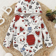 Halloween Skull Print Baby Hooded Sweatshirt Onesie