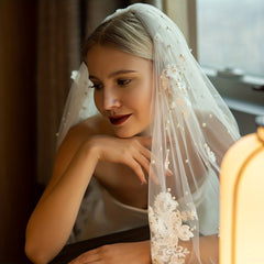 Baroque Faux Pearl Veil Accessory Bride Veil Lace Edge Tulle Veil