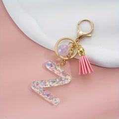Love Heart Sequin Alphabet Keychain Resin Pendant For Girls