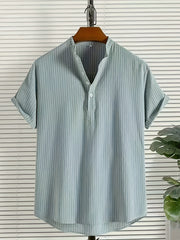 Stripe Print Men s Casual Short Sleeve Shirt For Summer Vacation