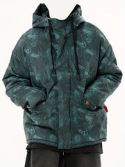 Allover Print Hooded Puffer Jacket for Women