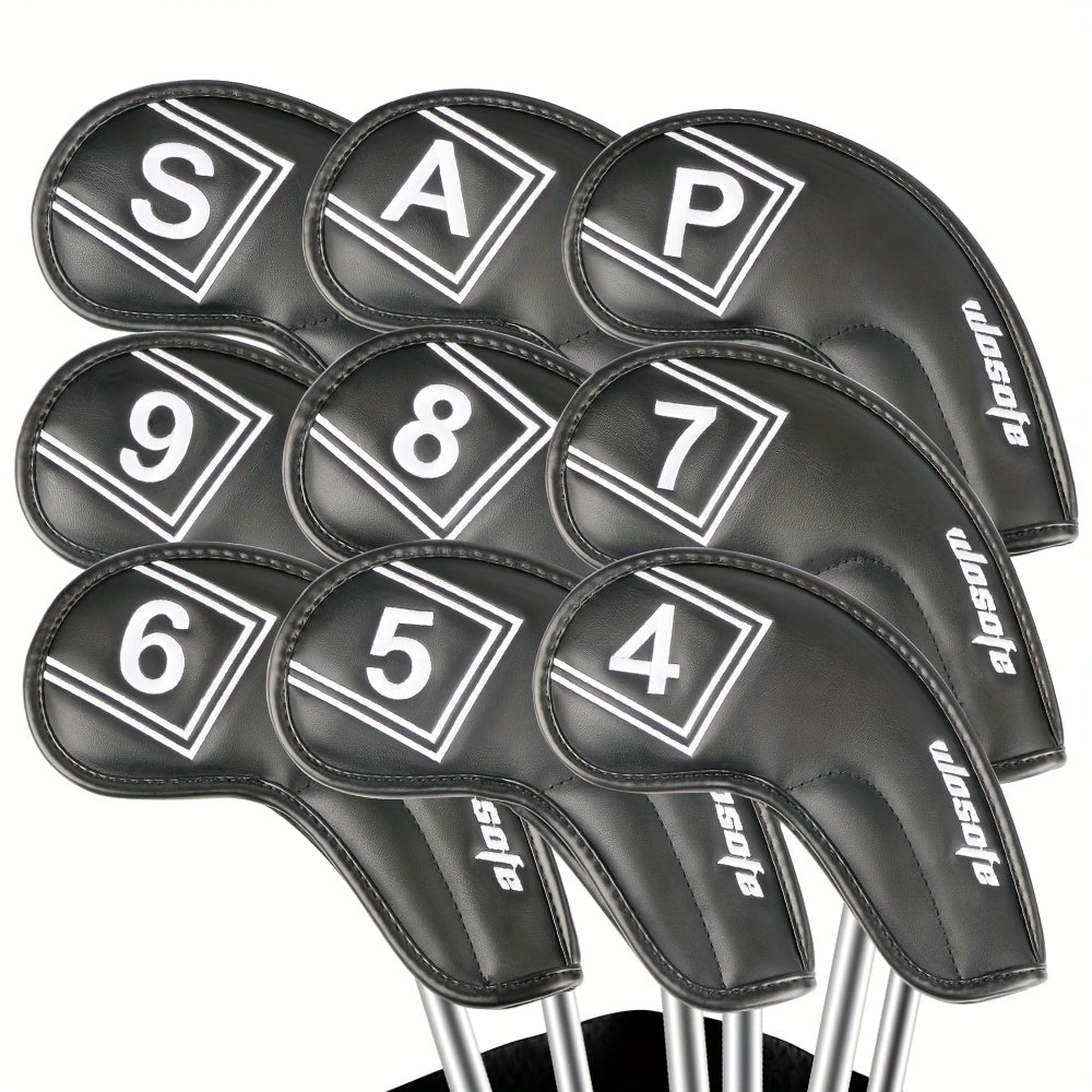 9 Pcs PU Leather Golf Headcovers Waterproof Putter Club Cover