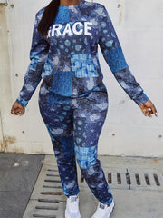 Women's Plus Colorblock Letter Print 2 Piece Set