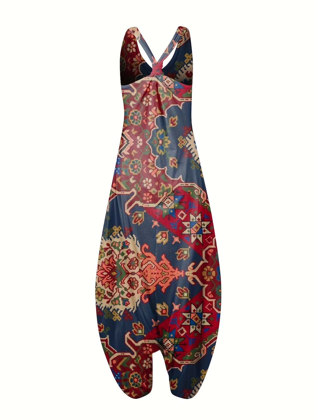 Plus Size Casual Jumpsuit Women's Plus Floral Print V Neck Jumpsuit