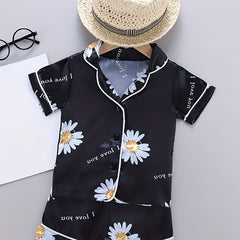 2pcs Toddler Girls Daisy & Letter Pajama Set Short Sleeve Top & Shorts