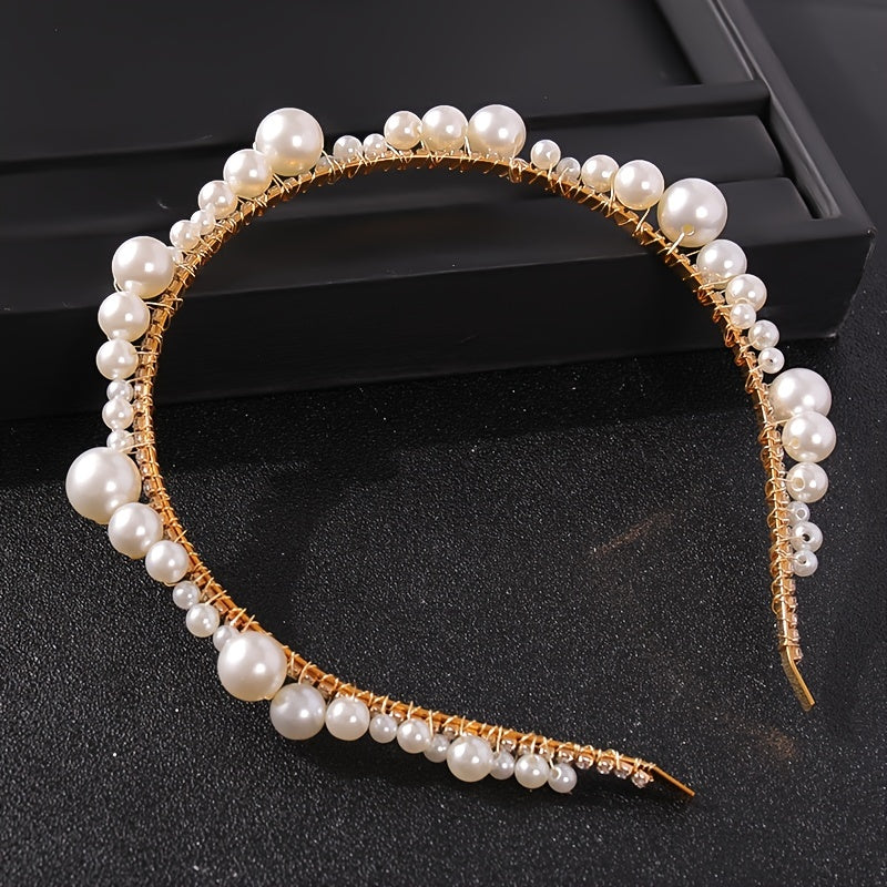 Faux Pearl Rhinestone Bridal Tiara Headband Wedding Hair Accessories