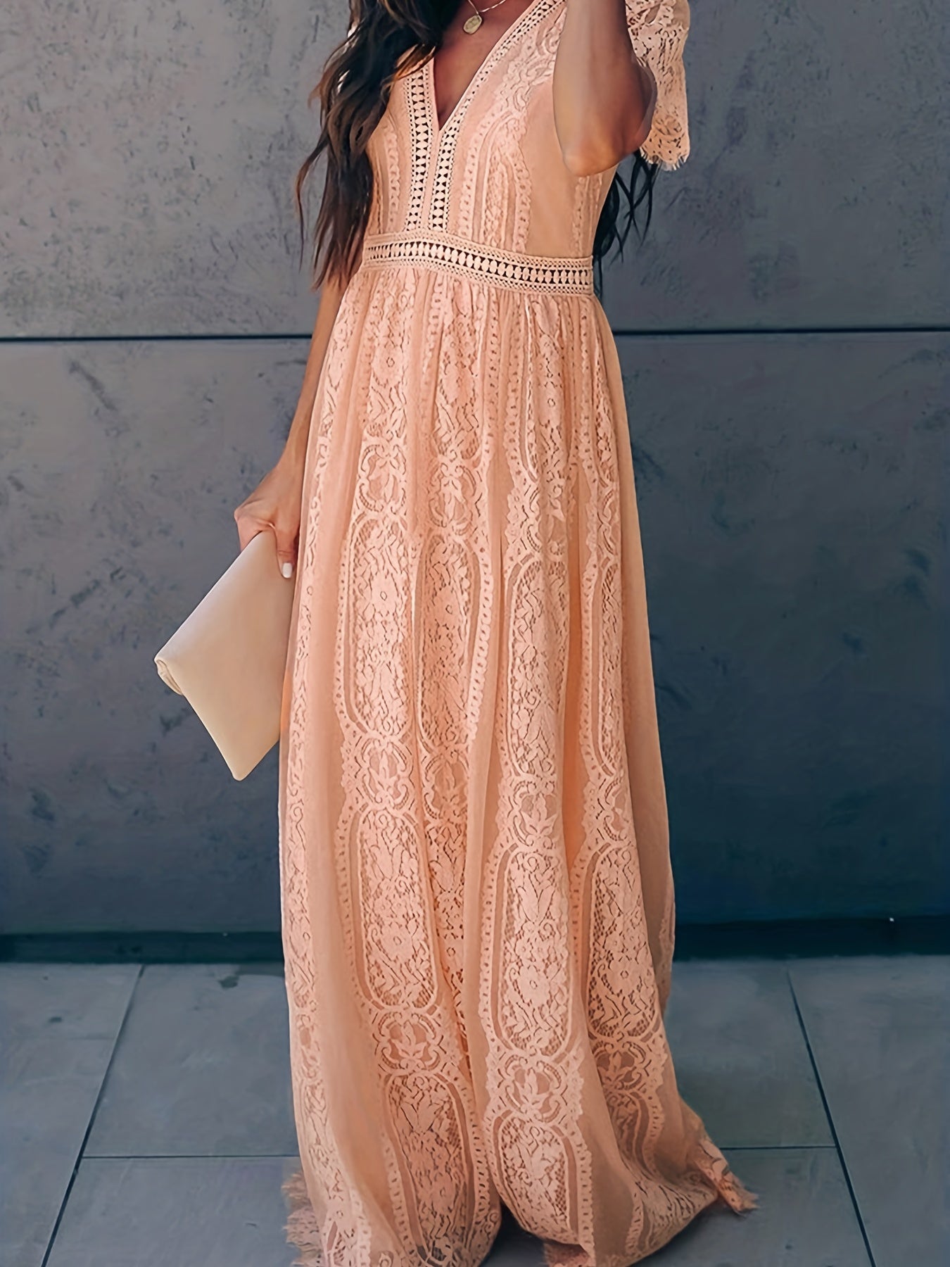 Lace Solid Short Sleeve Ankle Dress for Party Women's Clothing