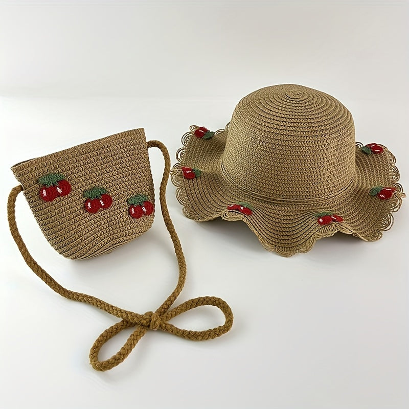 Kids' Summer Cherry Straw Hat Outing Sun Hat