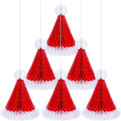 3pcs Honeycomb Santa Hats Xmas Decorations Centerpieces Hanging Ornaments