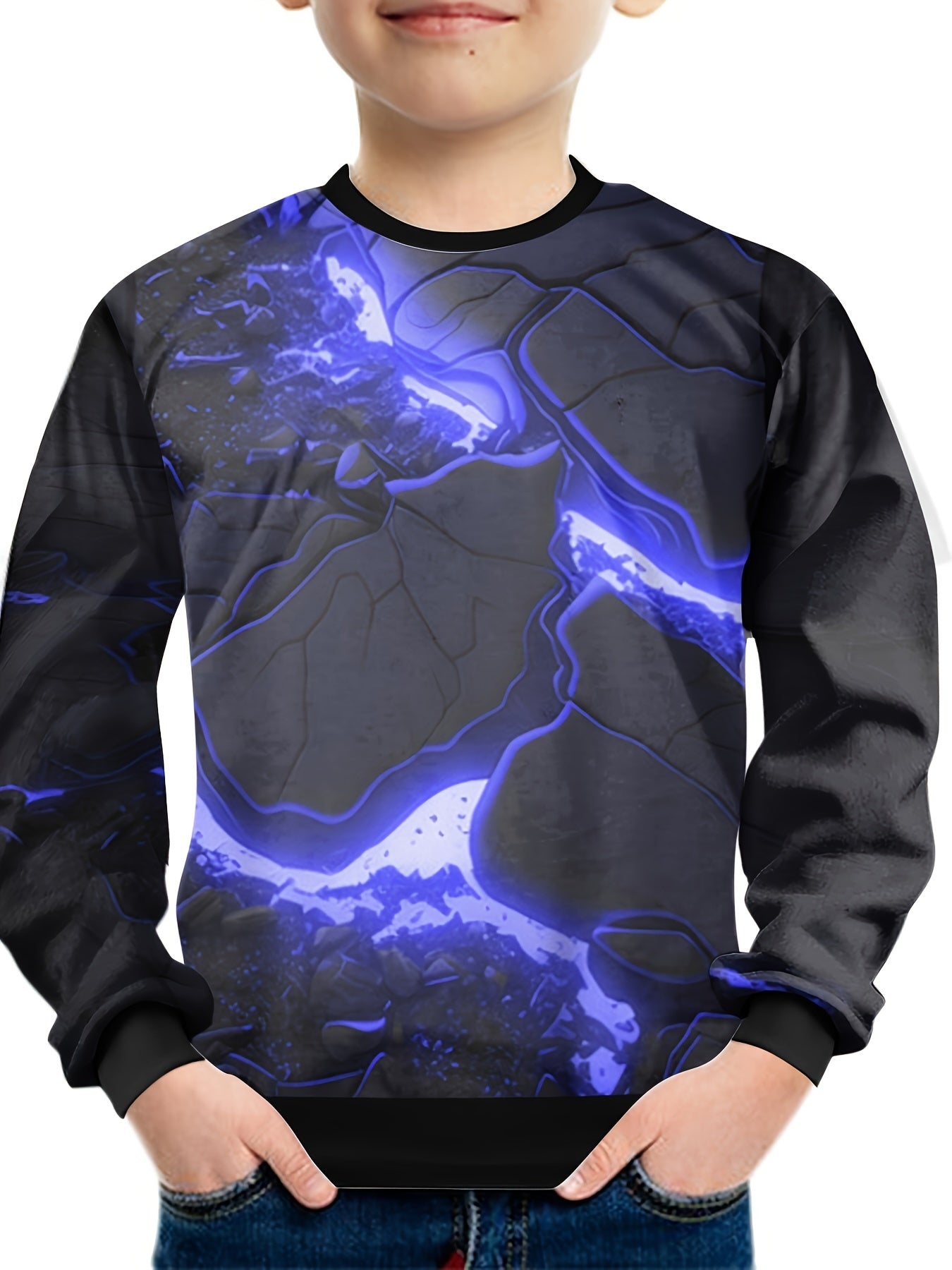 3D Stone Print Kid's Sweatshirt Boys Pullover Casual Long Sleeve Top