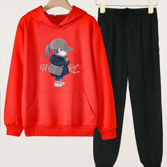 Cartoon Girl Graphic Hoodie Jogger Set for Girls