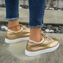 Flower Pattern Skate Shoes Metal Decor Lace Up Flat Shoes Low Top Casual Sneaker