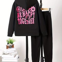 Girl's Casual 2pcs Hoodie & Sweatpants Set Kids Clothes For Spring Fall