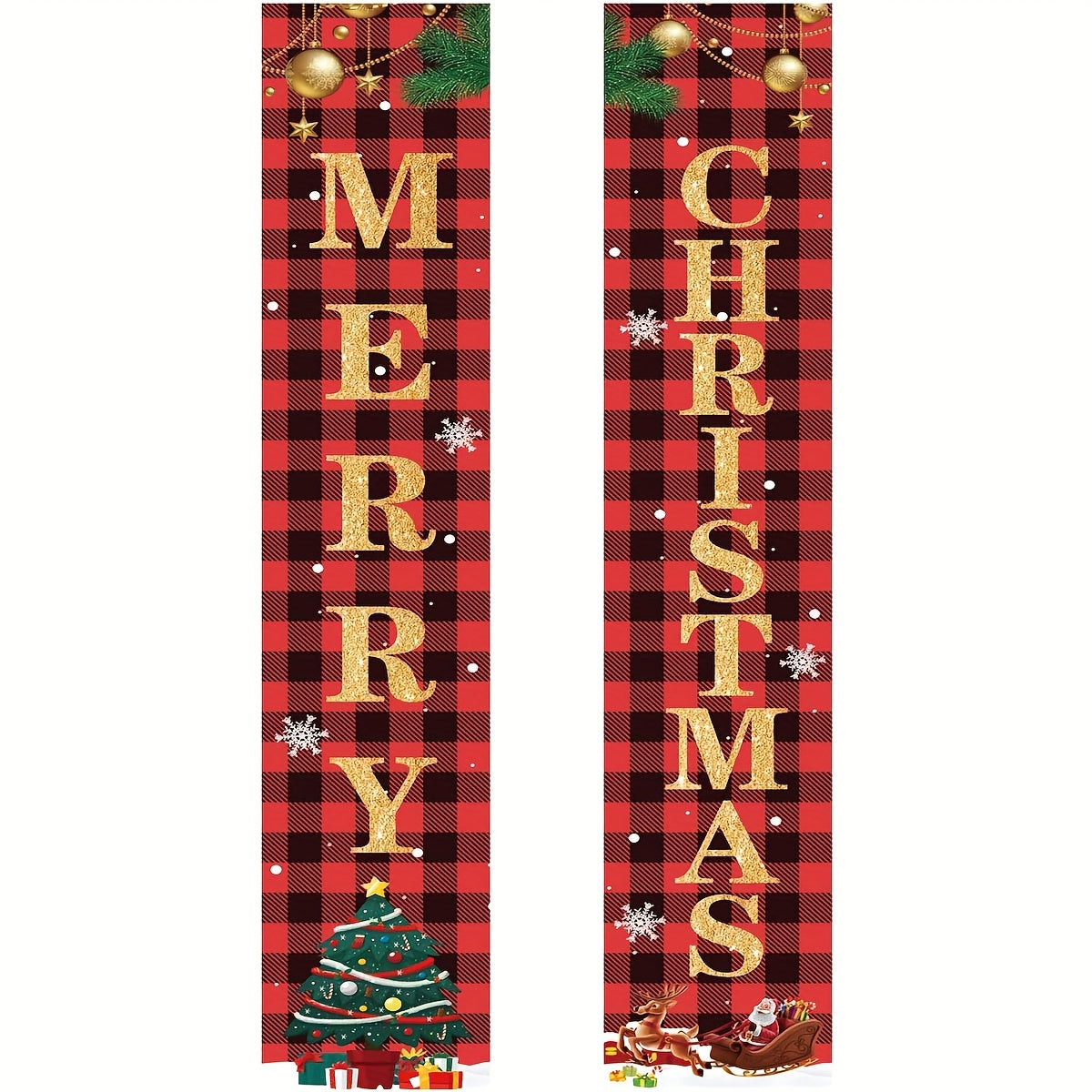 2pcs Christmas Decor Merry Christmas Banner Porch Sign Happy Year Pl