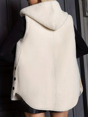 Hooded Teddy Vest Button Front Sleeveless Casual Outerwear