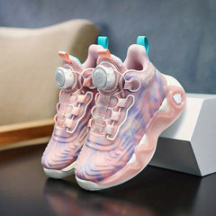 Boy's Luminous Cushioned Shoes With Rotating Buckle Breathable Mesh