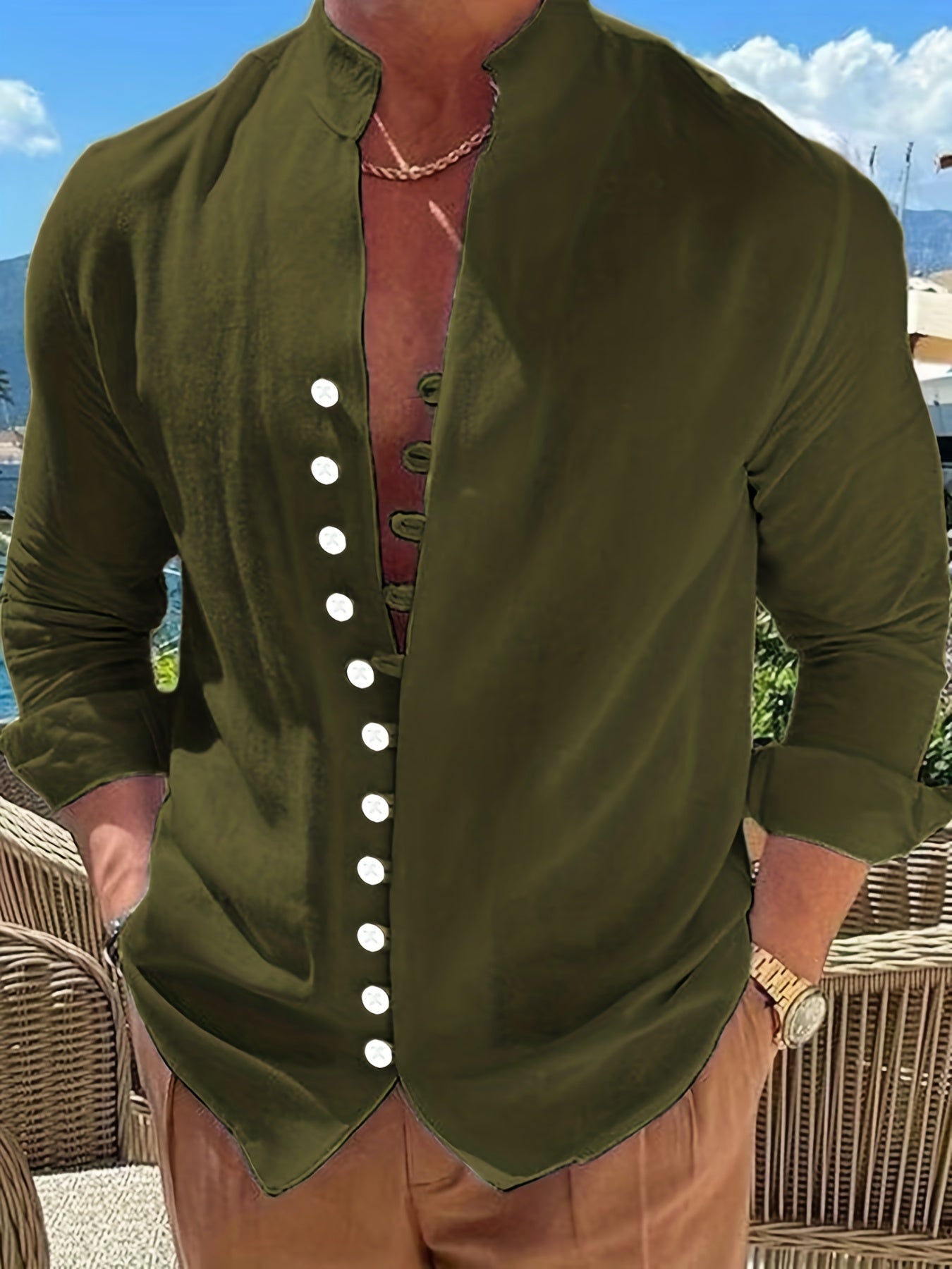 Men's Solid Short Sleeve Shirt for Summer Vacation