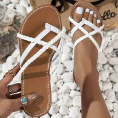Women's Cross Strap Flip Flops Open Toe Casual Flat Slides