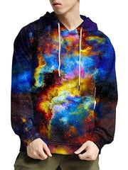 Starry Sky Print Hoodie Men Graphic Sweatshirt Kangaroo Pocket