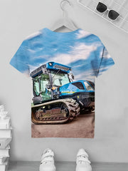 3D Tractor Pattern T shirt For Kids Short Sleeve Top Casual Tee