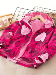 Girls' Fleece Thermal Hooded Jacket Windbreaker Hearts Print