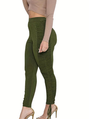 Casual Leggings Women's Plus Solid Ribbed High Rise Leggings
