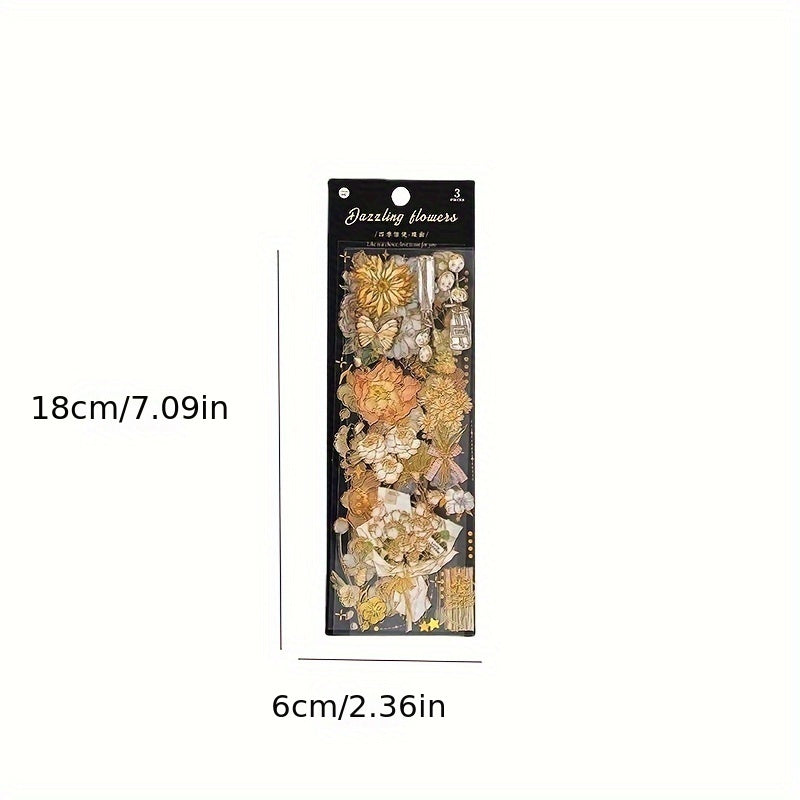 3pcs Set Flower 3D Hot Stamping Stickers Four Seasons Decorative Scrapbooking