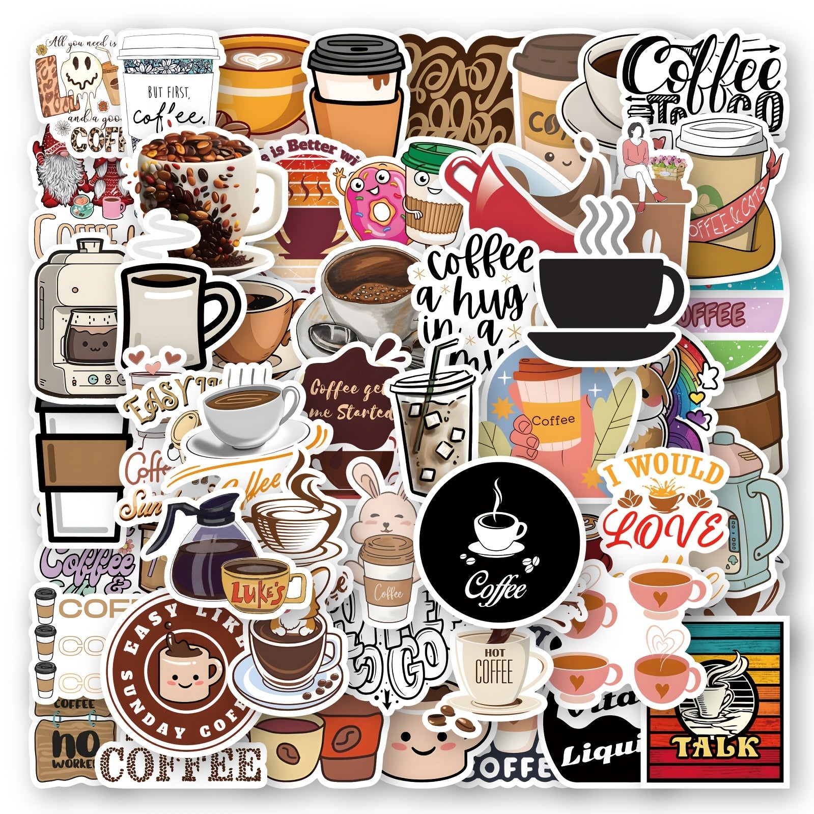 53 Pc Coffee Sticker Pack for Parties & Coffee Accessories