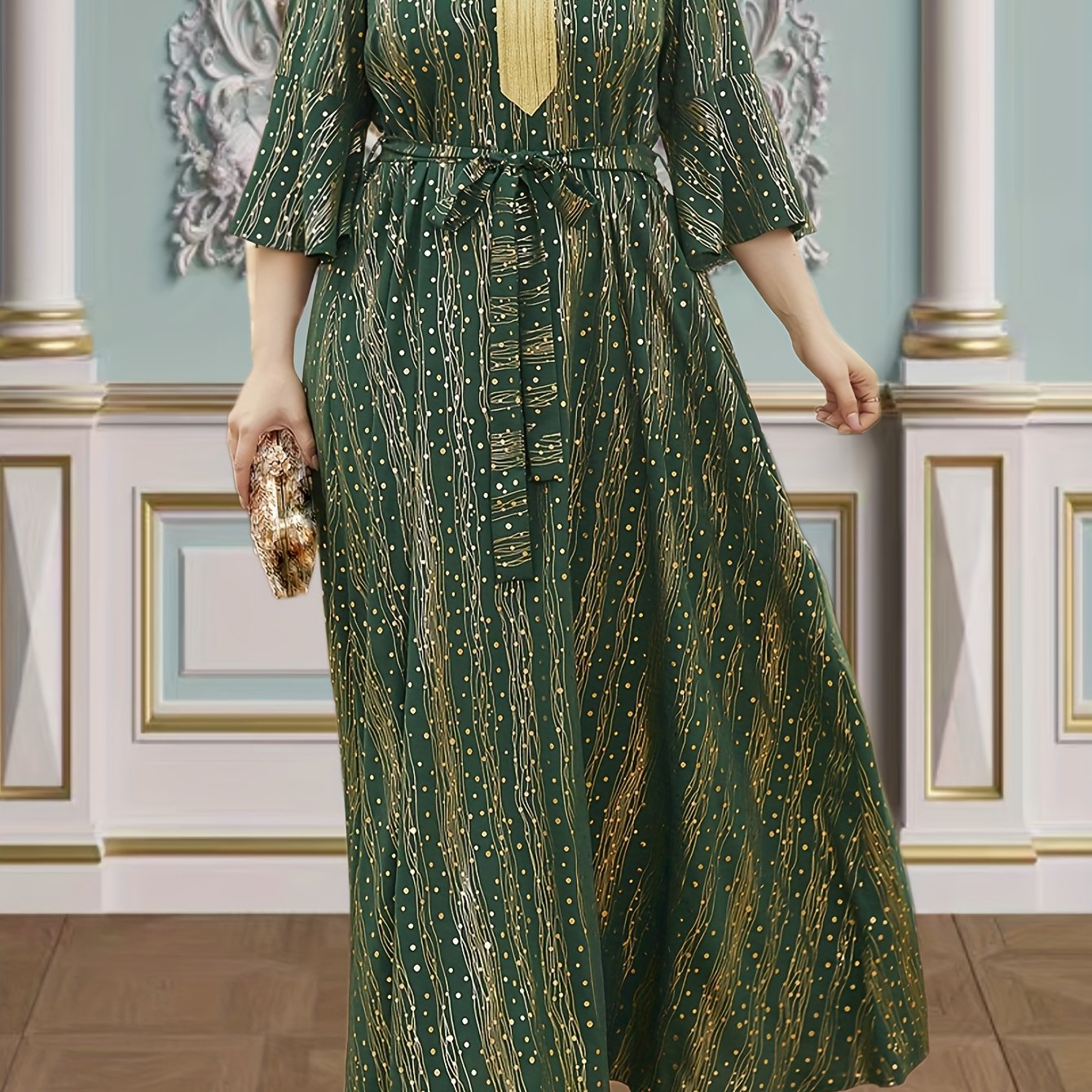 Kaftan Dress Women's Plus Dot & Stripe Print Lace Panel Maxi Kaftan