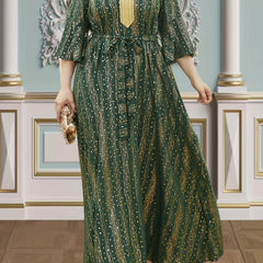Kaftan Dress Women's Plus Dot & Stripe Print Lace Panel Maxi Kaftan