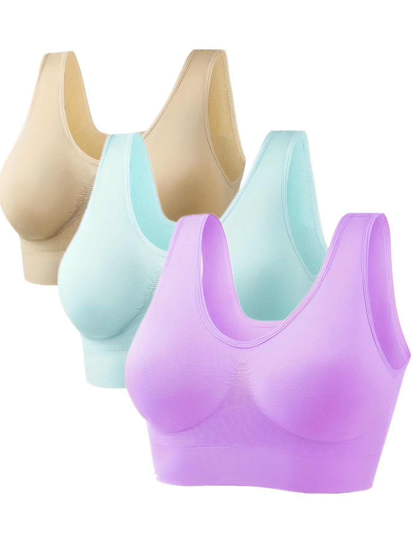 3pcs Seamless Wireless Sports Bras Breathable Comfort Fit