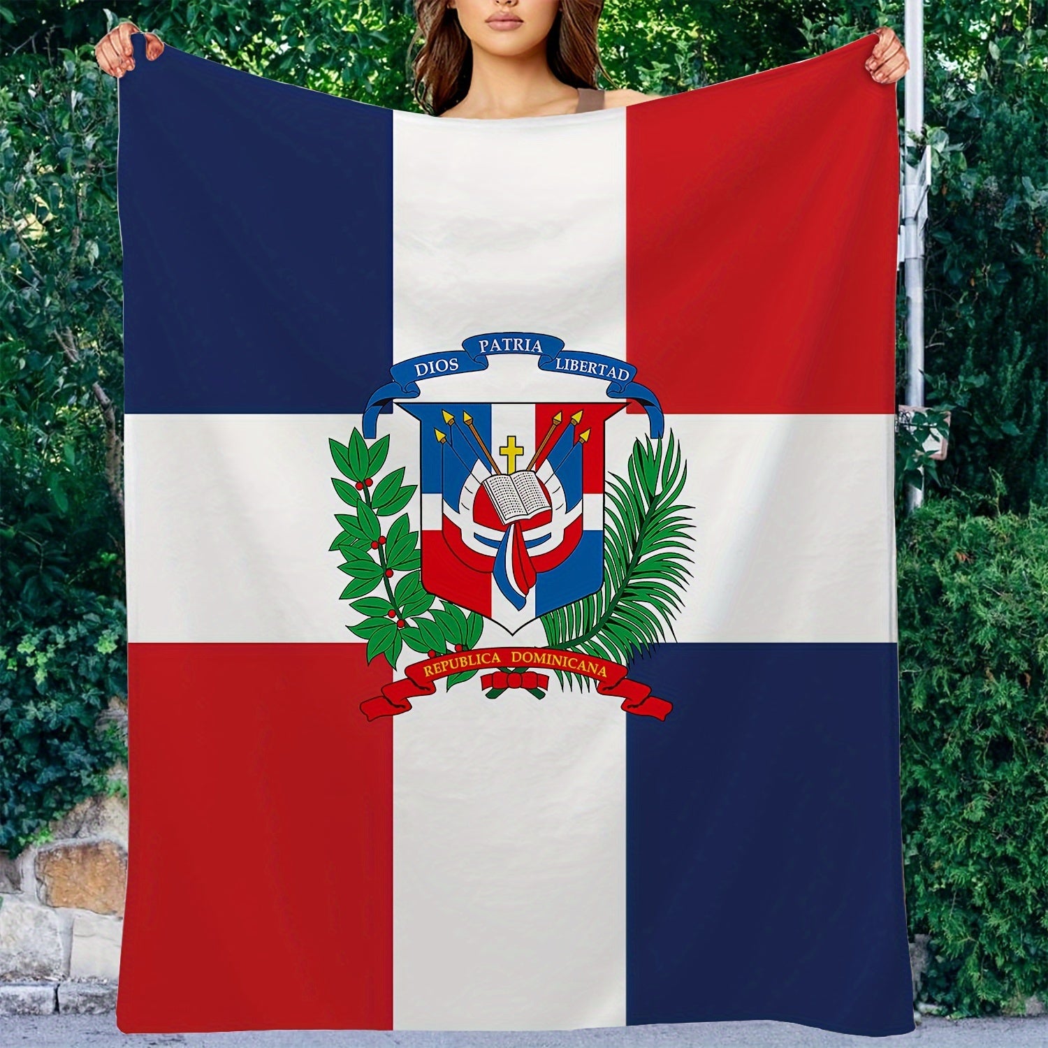 Dominican Flag Pattern Blanket Soft Plush Blanket for Sofa Bed Couch