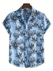 Coconut Tree Print Hawaiian Shirt Men's Casual Short Sleeve Vacation Resort Top