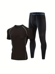 Men's Quick Drying Compression T-shirt & Leggings Set for Basketball Fitness