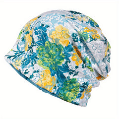 Floral Print Baggy Slouchy Beanie Chemo Cap Lightweight Skullies Cap