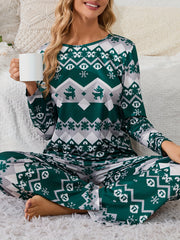 Geometric Print Pajama Set Long Sleeve Top & Pants
