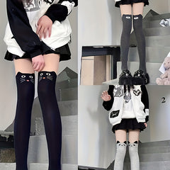 3 Pairs Cartoon Cat Print Over The Knee Socks Women's Stockings